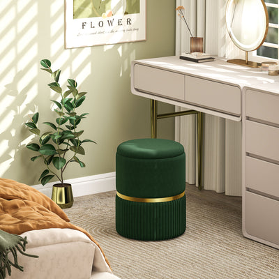 HOMCOM Velvet-Feel Storage Ottoman - Green 