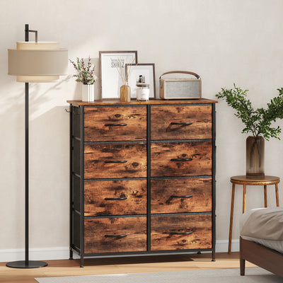 HOMCOM Chest of Eight Fabric Drawers - Rustic Brown 