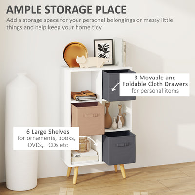HOMCOM Freestanding 6 Cube Unit Cabinet Unit w/ 3 Fabric Drawers Handles Home Office Storage Shelves White 