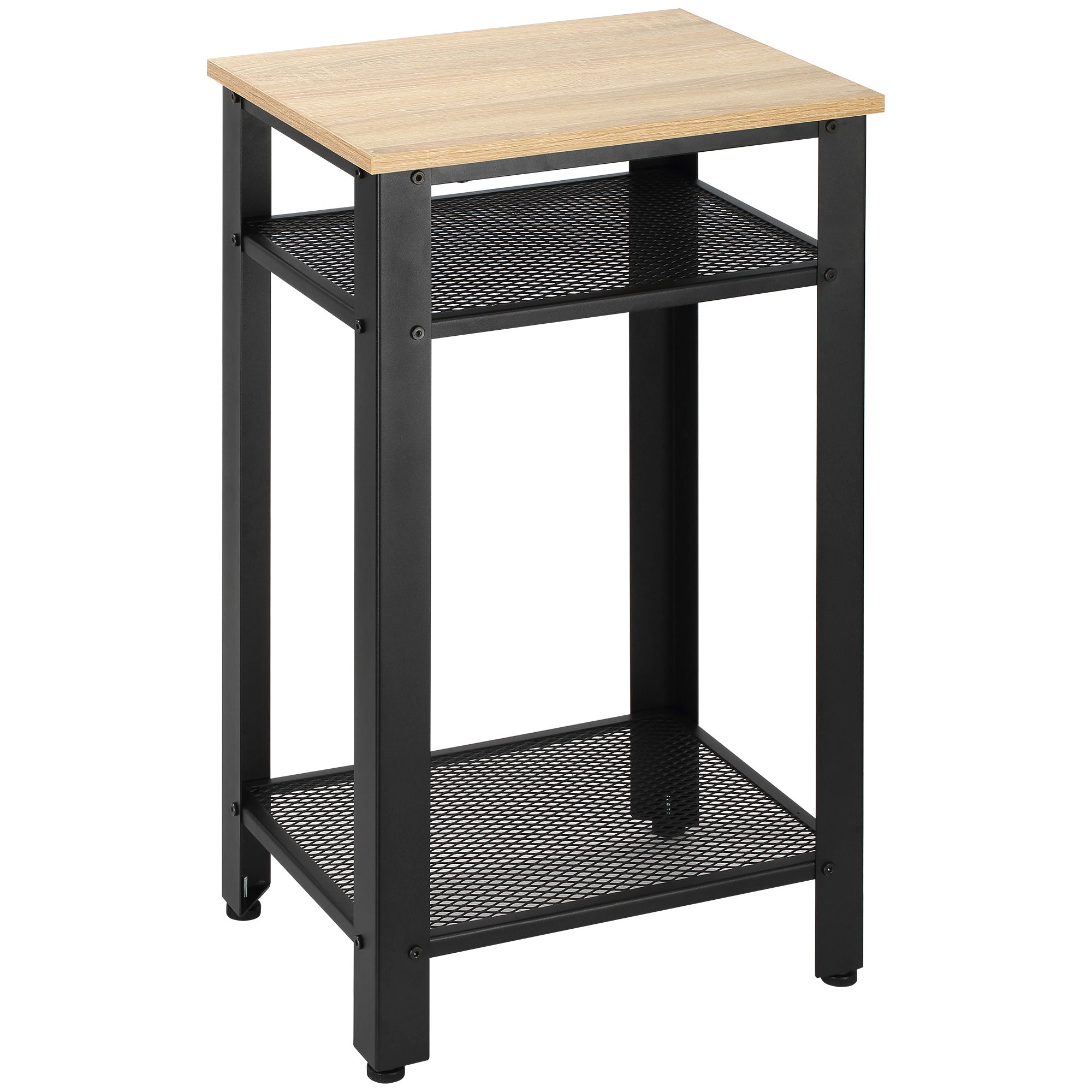 HOMCOM Tall Side Table with 3 Layer 2 Shelves Storage Display Industrial-Style Metal Frame Bedside End Table Nightstand for Living Room Bedroom Lounge 