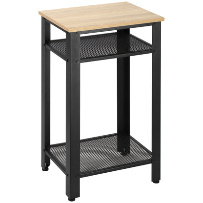 HOMCOM Tall Side Table with 3 Layer 2 Shelves Storage Display Industrial-Style Metal Frame Bedside End Table Nightstand for Living Room Bedroom Lounge 