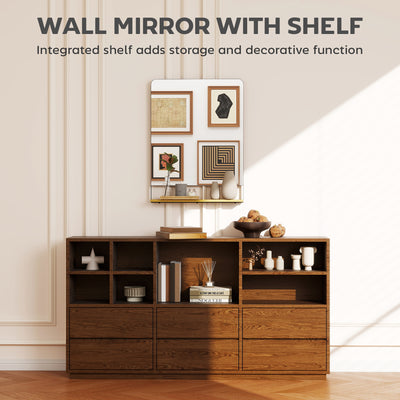 HOMCOM Wall Mirror with Wood Shelf - Black 