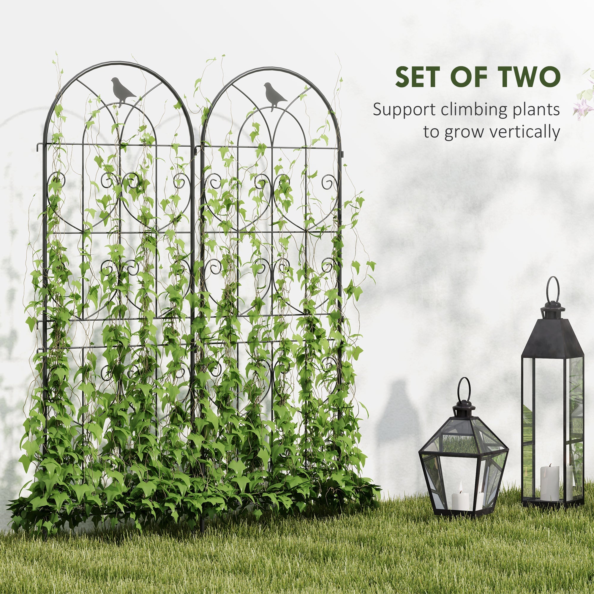 Outsunny Set of 2 Garden Trellis, Metal Fence Panels for Climbing Outdoor Plants, Flowers, 150 x 50cm 