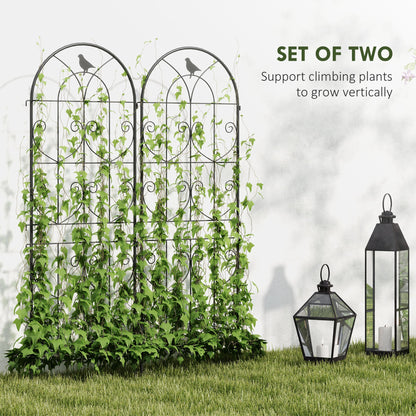Outsunny Set of 2 Garden Trellis, Metal Fence Panels for Climbing Outdoor Plants, Flowers, 150 x 50cm 