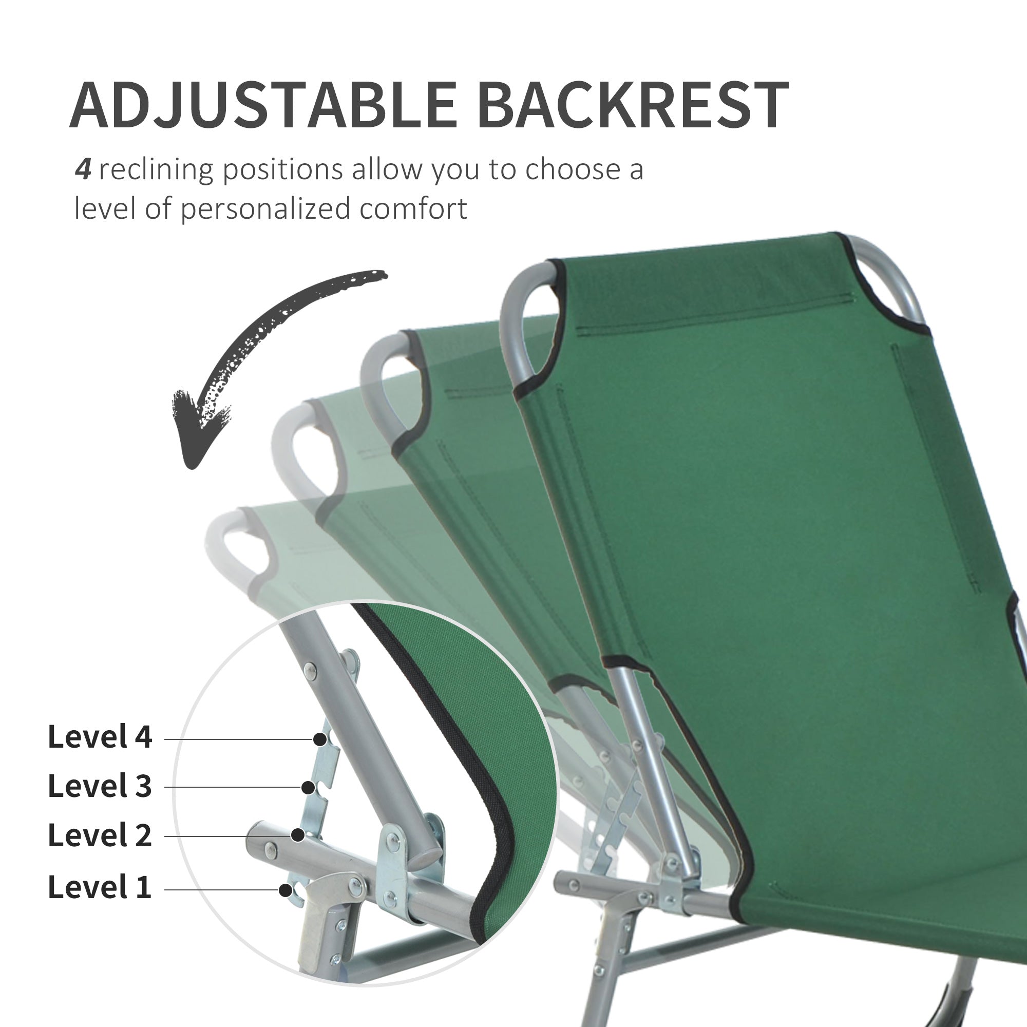 Outsunny Reclining Sun Lounger Chair Folding Camping Bed with 4-Position Adjustable Backrest, for Travel Indoor Outdoor Office Fishing, Green 