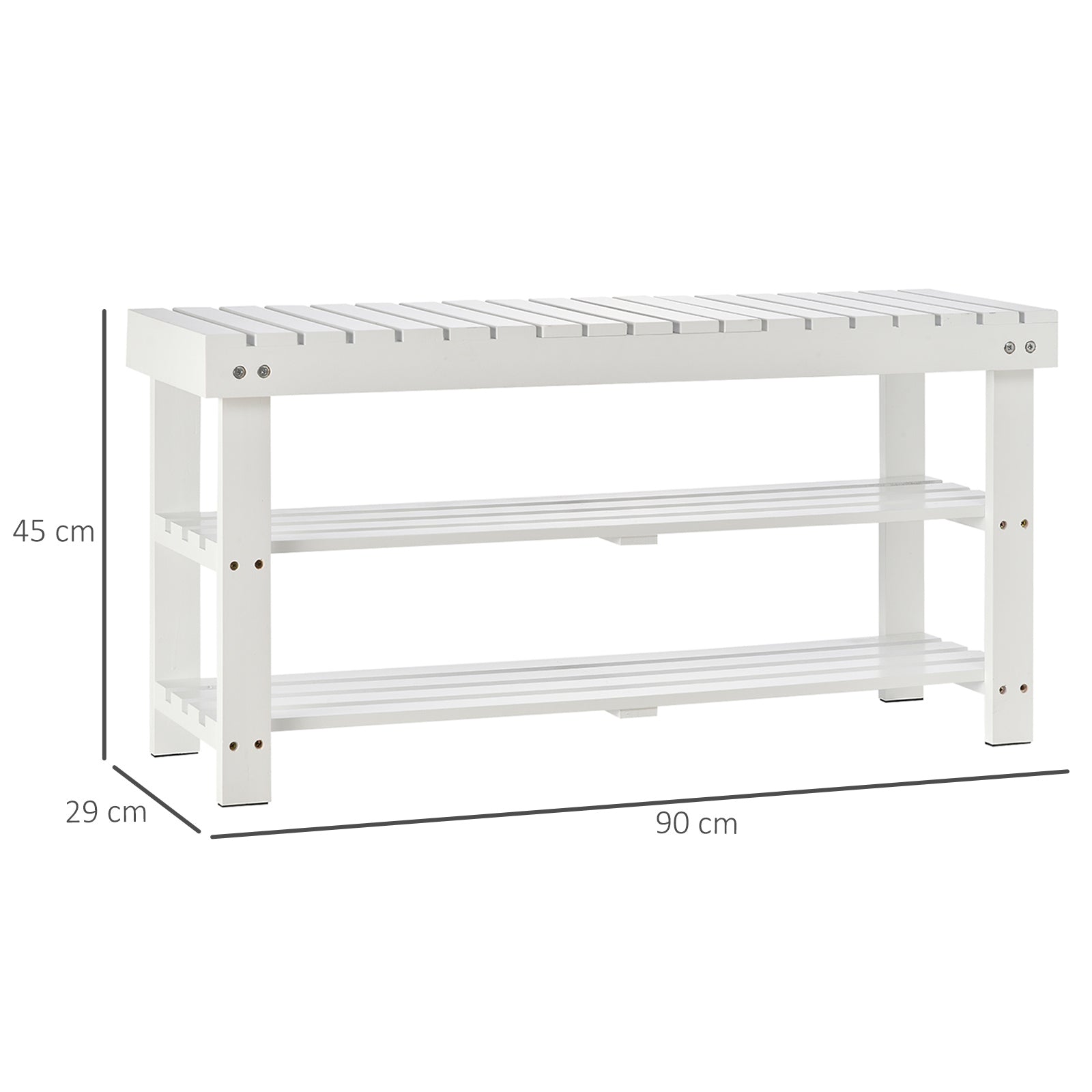 HOMCOM Shoe Bench, 3-Tier Wooden Shoe Rack with Hidden Storage Compartment, Slatted Shelves, Home Storage Unit, Hallway Furniture, White, 90L x 29W x45H cm 