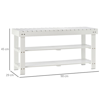 HOMCOM Shoe Bench, 3-Tier Wooden Shoe Rack with Hidden Storage Compartment, Slatted Shelves, Home Storage Unit, Hallway Furniture, White, 90L x 29W x45H cm 