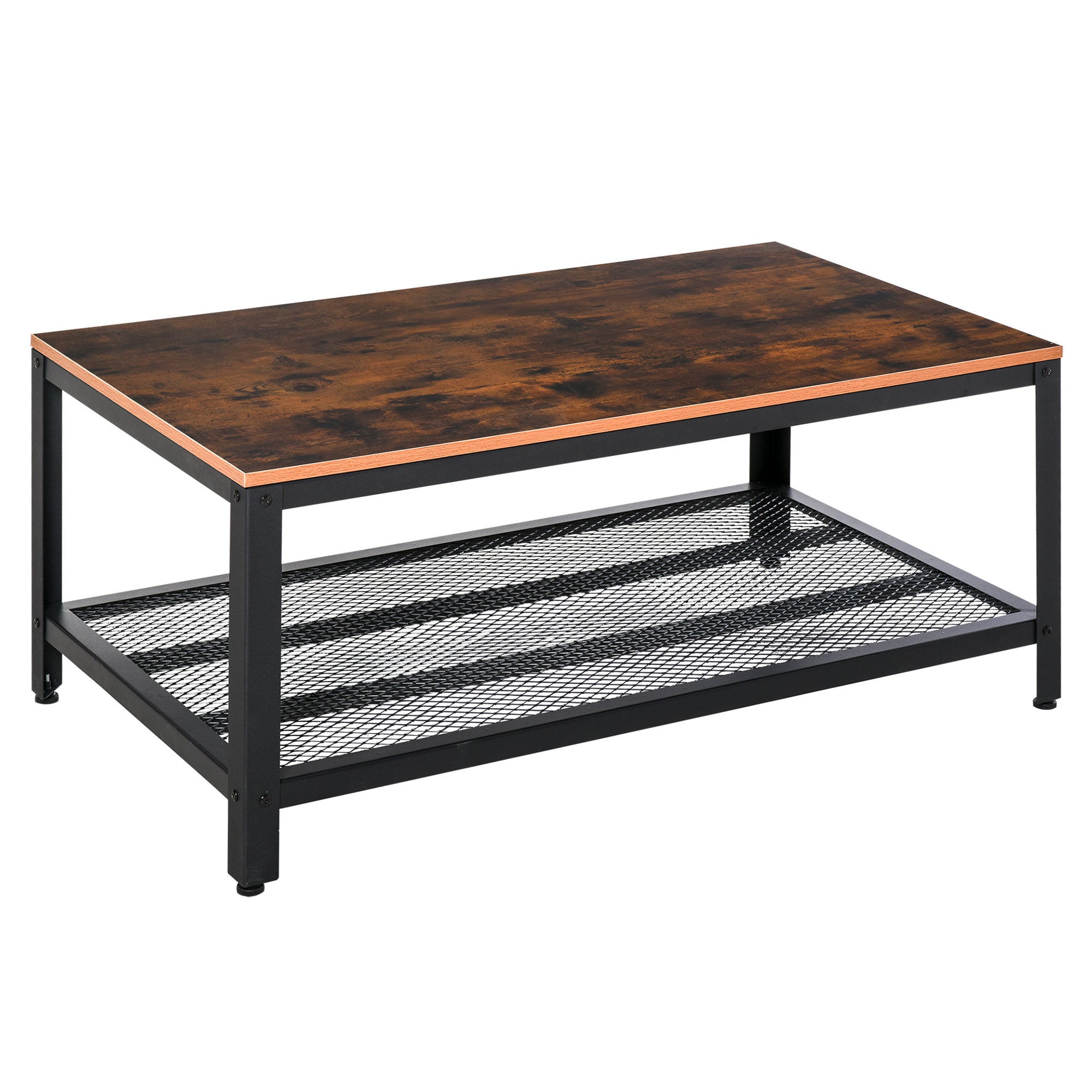 HOMCOM Coffee Table Industrial Side Table Living Room Table with Storage Shelf and Metal Frame for Home Office, 106L x 60W x 45Hcm 