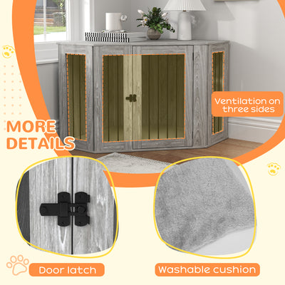 PawHut 2 in 1 Dog Crate Furniture Side Table, with Cushion, 122 x 61 x 71cm - Grey 