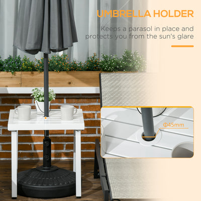 Outsunny Garden Side Table End Table Patio Coffee Table with Umbrella Hole, Steel Frame for Balcony, White 