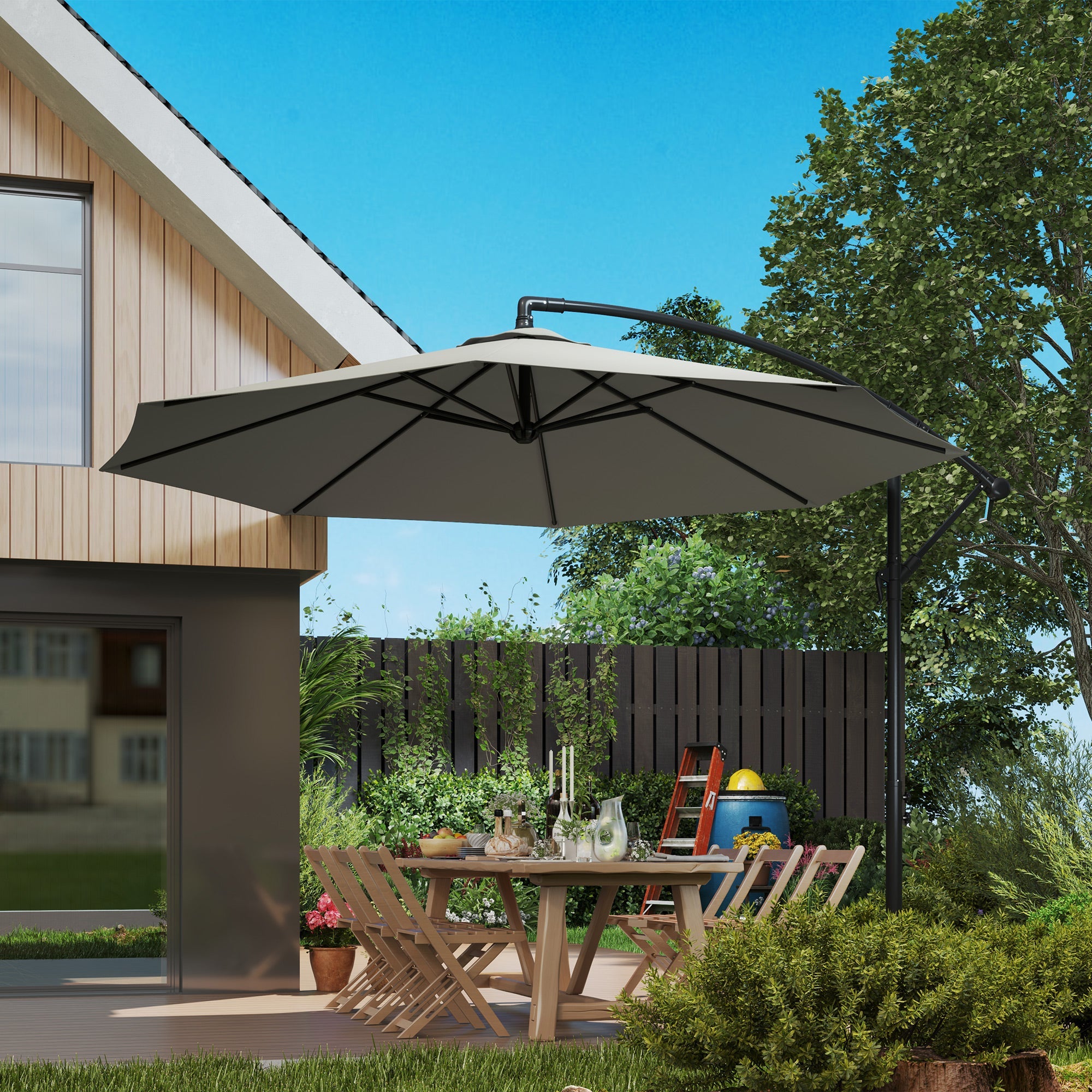 Outsunny 3m Overhanging Cantilever Parasol, with Cross Base - Light Grey 