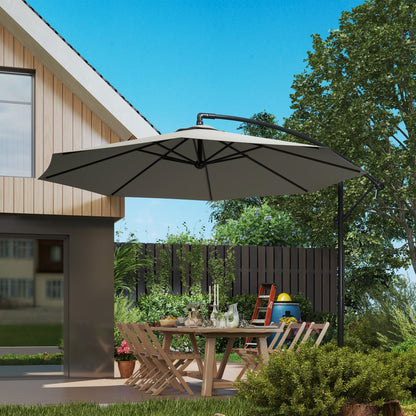 Outsunny 3m Overhanging Cantilever Parasol, with Cross Base - Light Grey 