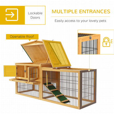 PawHut Wooden Rabbit Hutch with Outdoor Run Yellow 