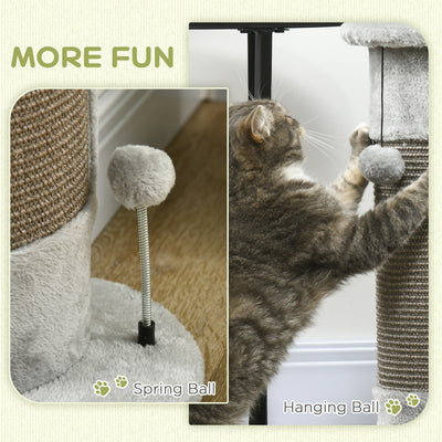 PawHut 58cm Cat Scratching Post, with Covered Plush, Play Balls, for Corner Walls - Grey 