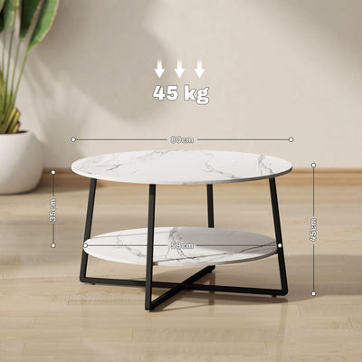 HOMCOM Two-Tier Marble-Effect Coffee Table - White/Black 