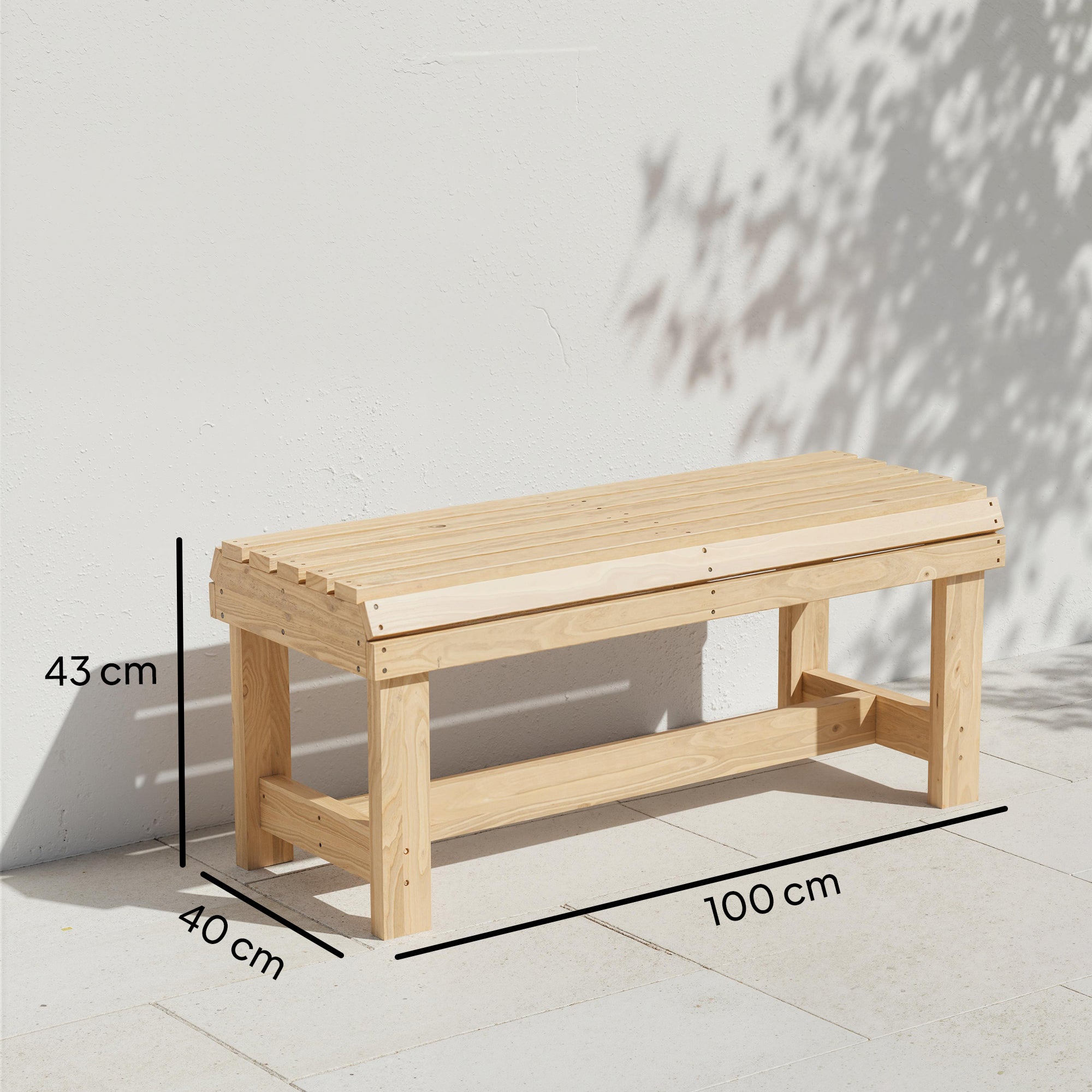Outsunny Wooden Outdoor Bench, 2 Seater Garden Bench, Backless Patio Bench with Slatted Curved Seat, Natural Wood Finish 