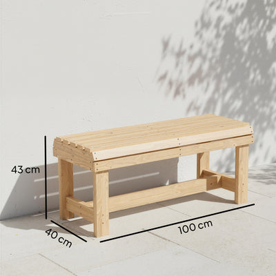 Outsunny Wooden Outdoor Bench, 2 Seater Garden Bench, Backless Patio Bench with Slatted Curved Seat, Natural Wood Finish 
