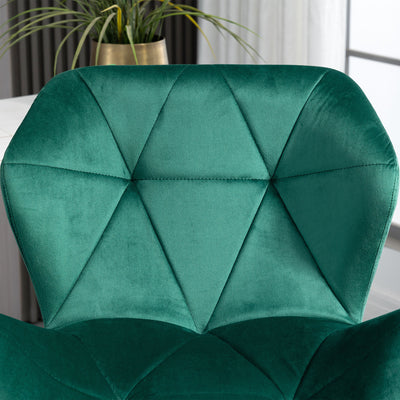 HOMCOM Bar Stools Set Of 2, Luxurious Velvet-Touch Barstools with Metal Frame Footrest Round Base Triangle Indenting Moulded Seat Adjustable Height Swivel Green 