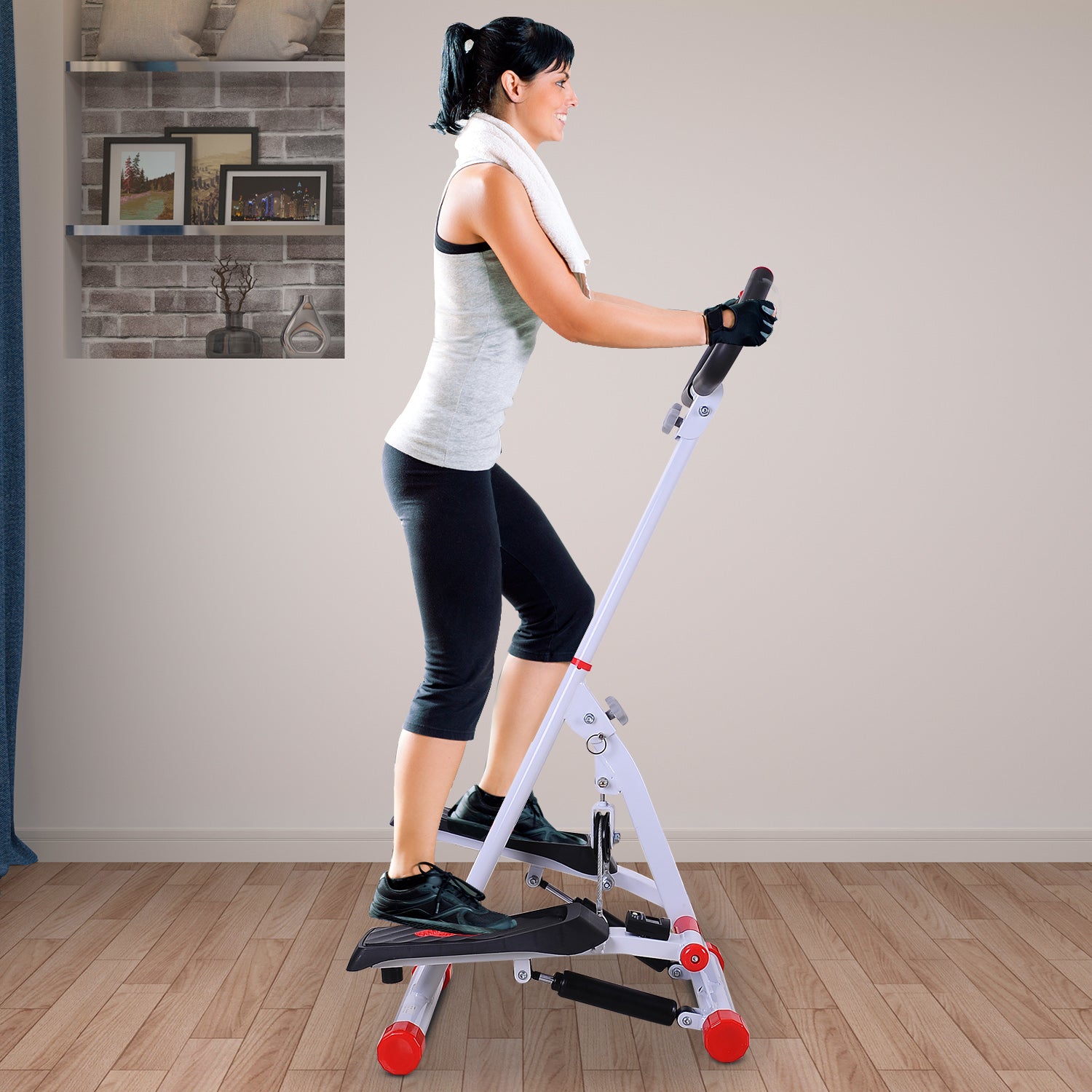 HOMCOM Stepper w/ Handle Hand Grip Workout Fitness Machine For Fitness Aerobic Exercise Home Gym Red 