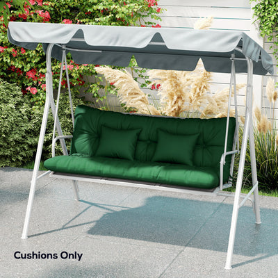Outsunny Outdoor Seat Cushions Back Cushion with 2 Pillows, Water Repellent Seat Pads for 3-Seater Chair, Green 