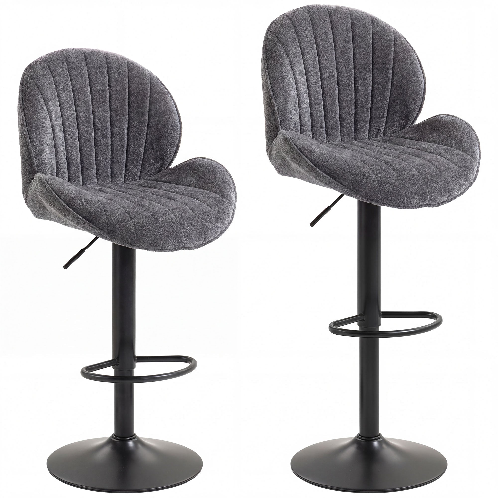 HOMCOM Bar Stools Set of 2, Swivel Barstools with Back, Adjustable Height and Footrest for Kitchen Island, Dining Room, Grey 