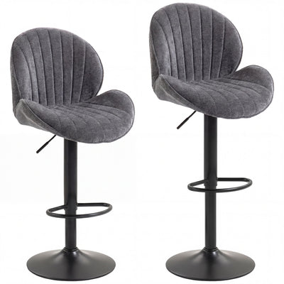 HOMCOM Bar Stools Set of 2, Swivel Barstools with Back, Adjustable Height and Footrest for Kitchen Island, Dining Room, Grey 