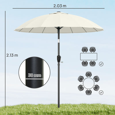Outsunny 2 m Shanghai Garden Parasol Umbrella with 16 Fibreglass Ribs, Outdoor Parasol Sun Shade with Crank & Tilt, Cream White 