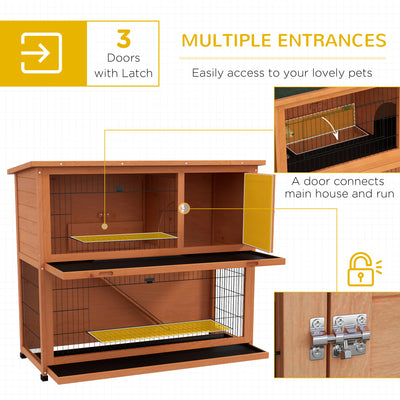 PawHut Two-Tier Antiseptic Wood Rabbit Hutch, 102cm Guinea Pig Hutch with Run - Orange 