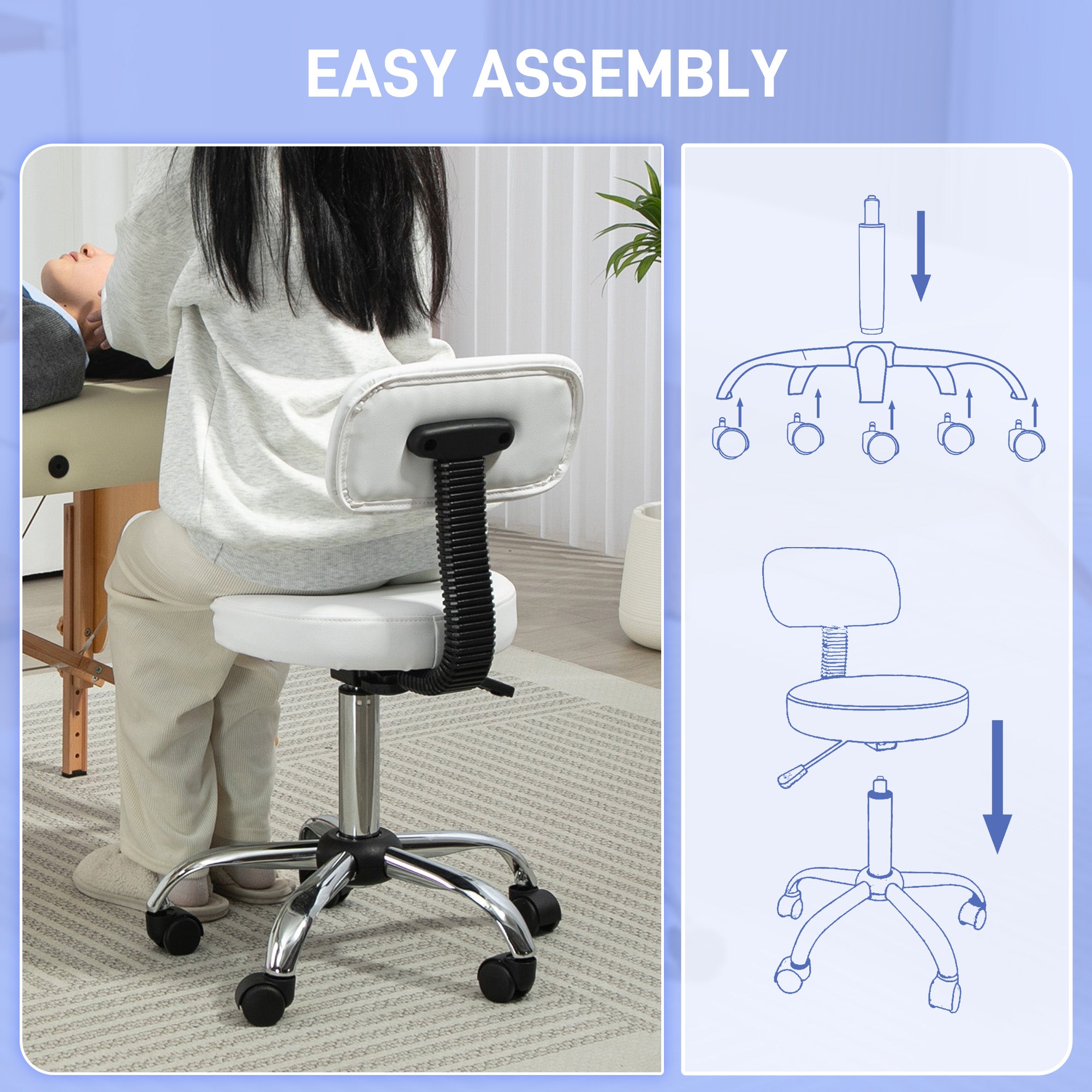 HOMCOM 360\'c2\'b0 Swivel Seat Salon Stool - White