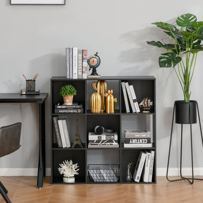 HOMCOM 3-tier 9 Cubes Storage Unit Particle Board Cabinet Bookcase Organiser Home Office Shelves Black 