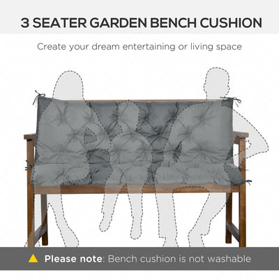 Outsunny 3 Seater Bench Cushion, Garden Chair Cushion with Back and Ties for Indoor and Outdoor Use, 98 x 150 cm, Dark Grey 