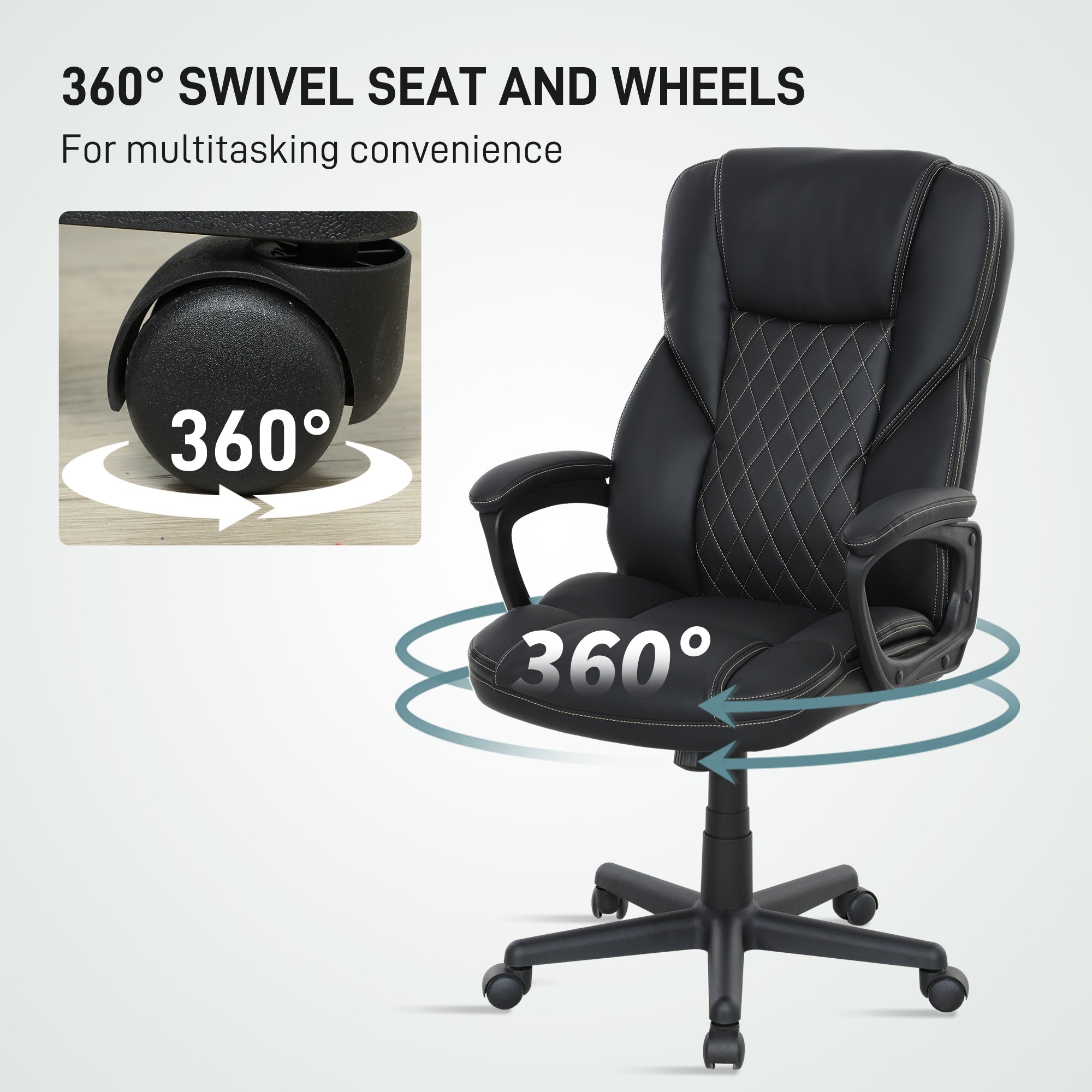 HOMCOM Executive Office Chair, High Back Desk Chair, PU Leather Swivel Computer Chair with Tilt Function, Adjustable Height and Armrests for Home Office, Black 