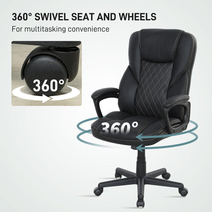 HOMCOM Executive Office Chair, High Back Desk Chair, PU Leather Swivel Computer Chair with Tilt Function, Adjustable Height and Armrests for Home Office, Black 