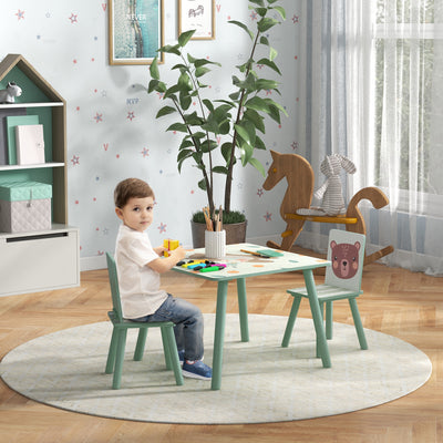 ZONEKIZ Kids and Table Chairs, Children Desk with Two Chairs, Toddler Furniture Set, for Ages 3-6 Years - Green 