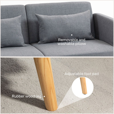 HOMCOM Two-Seater Click-Clack Sofa Bed, with Pillows - Grey 