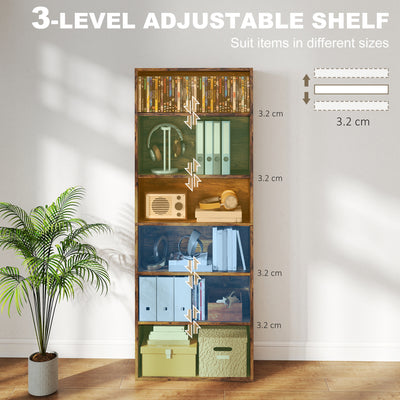 HOMCOM Six Shelf Bookcase - Rustic Brown 