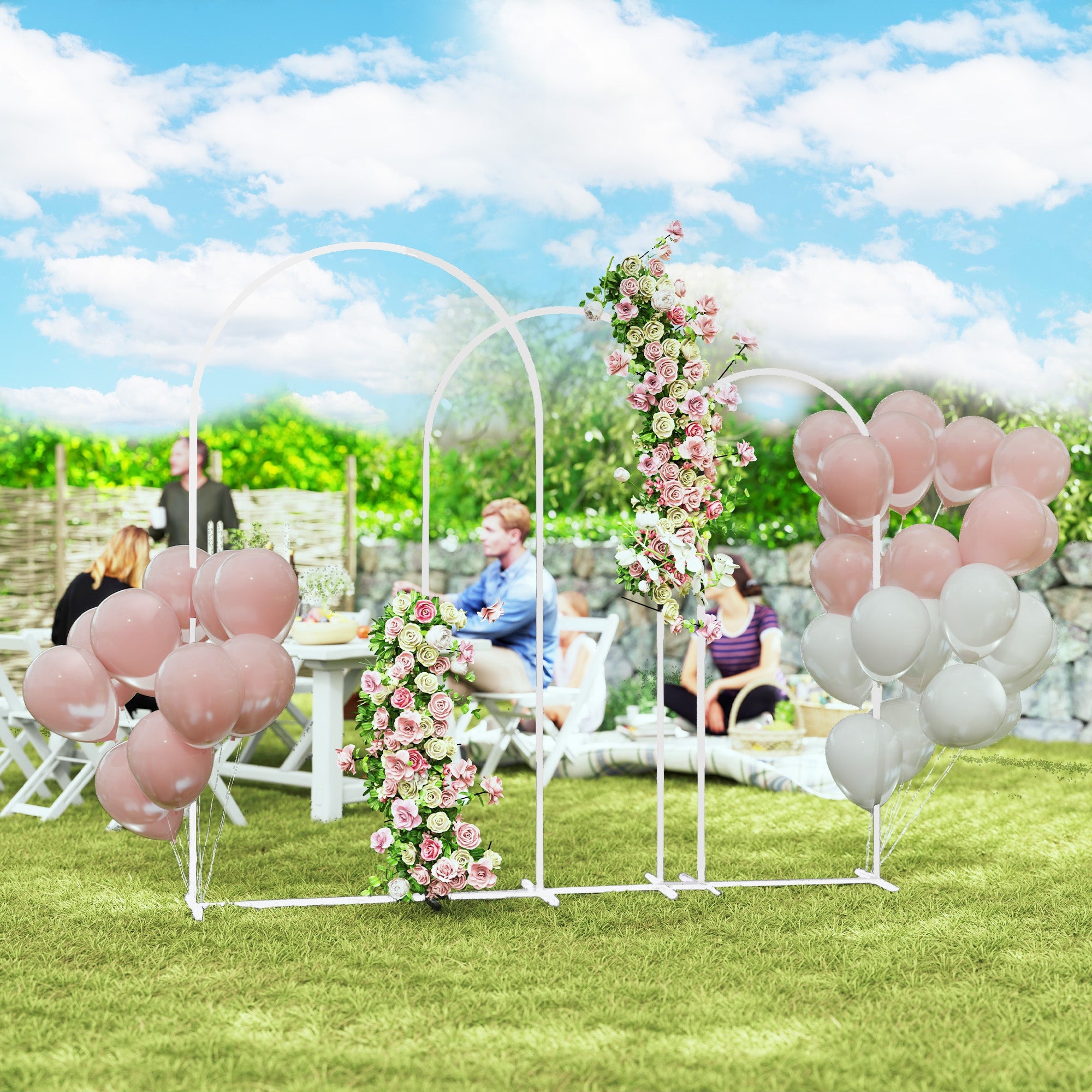 Outsunny Wedding Arch Frame Set, Metal Balloon Arch Stand Set, Balloon Arch Stand Set for Birthday Party, 2.2, 2, 1.8 m White 