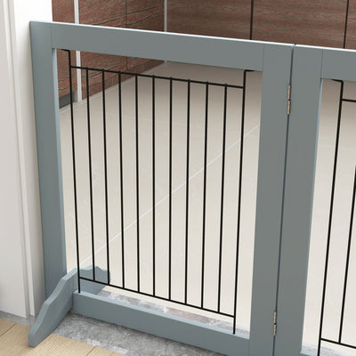 PawHut Foldable Pet Gate, with Three Panels & Two Support Feet - Grey 