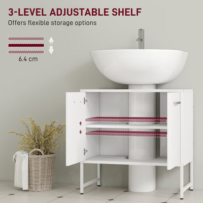 HOMCOM Bathroom Vanity Unit, Under Sink Storage Cabinet with Soft-Close Doors for Basin without or with Pedestal, White 