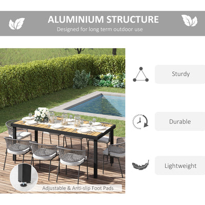 Outsunny Aluminium Outdoor Garden Dining Table for 8 People, Faux Wood Top, for Garden, Patio, 190 x 90 x 74 cm, Natural 