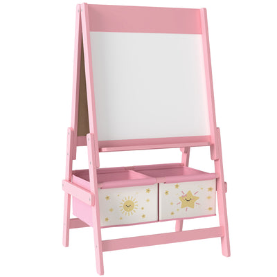 AIYAPLAY Art Easel for Kids, Double-Sided Whiteboard/Blackboard with Paper Roll, Two Storage Boxes, for Ages 3-8 Years, Pink 