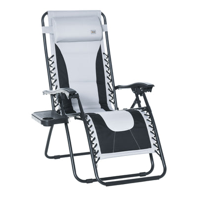 Outsunny Zero Gravity Lounger Chair, Folding Reclining Patio Chair with Padded Seat, Cup Holder, Soft Cushion and Headrest for Poolside, Camping, Light Grey 
