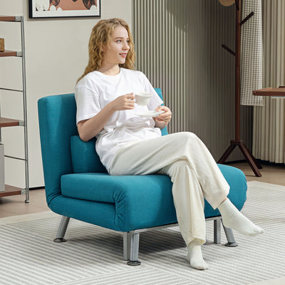 HOMCOM Single Linen-Feel Sleeper Chair - Dark Blue 