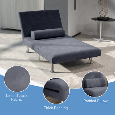 HOMCOM Single Velvet-Feel Sleeper Chair - Charcoal Grey 