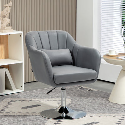 HOMCOM Swivel Microfibre Accent Chair for Living Room Contemporary Vanity Armchair with Adjustable Height Thick Cushion Lumbar Support Armrest for Bedroom Office Dark Grey 