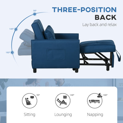 HOMCOM Linen-Look Single Chair Bed - Blue 