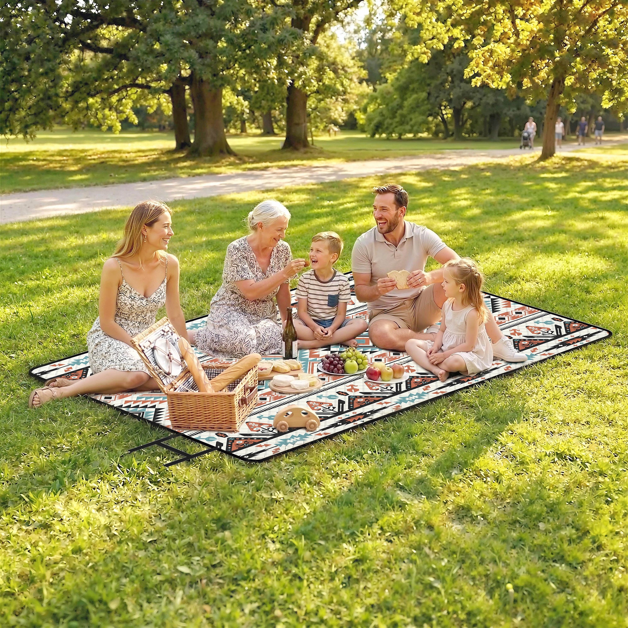 Outsunny Picnic Blanket, 300x200CM Large Beach Blanket Outdoor Picnic Mat with Integrated Strap for Camping, Mix-Colour 
