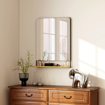 HOMCOM Wall Mirror with Wood Shelf - Black 