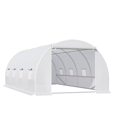 Outsunny 6 x 3 x 2 m Polytunnel Greenhouse, Walk in Polytunnel Tent with Metal Frame, Zippered Door and 8 Windows for Garden and Backyard, White 