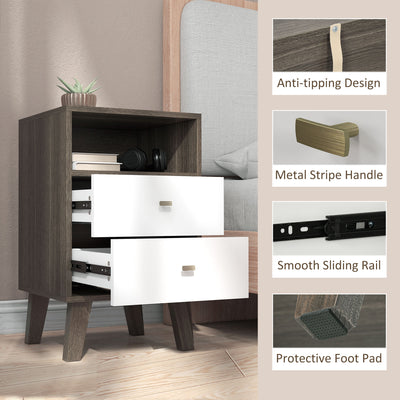 HOMCOM Industrial-Scandinavian Mix Bedside Table, with Drawers and Shelf 